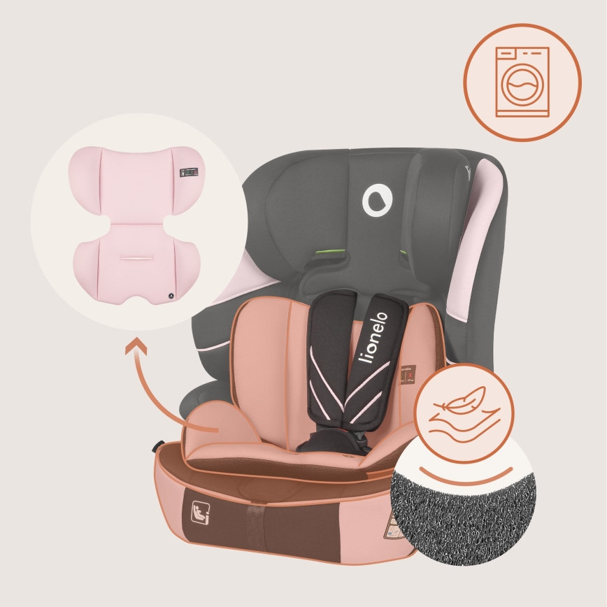 Lionelo - vaikiška automobilinė kėdutė LEVI FIX i-Size 76-150 cm Pink Baby