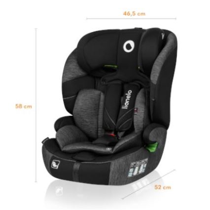 Lionelo - Vaikiška automobilinė kėdutė LEVI ONE i-Size 76-150 cm juoda/pilka