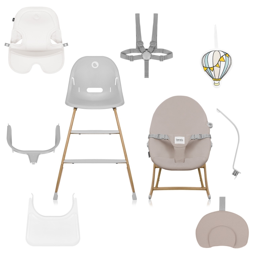 Lionelo - Vaikiška maitinimo kėdutė 4 viename DALIA SET Grey Stone Natural