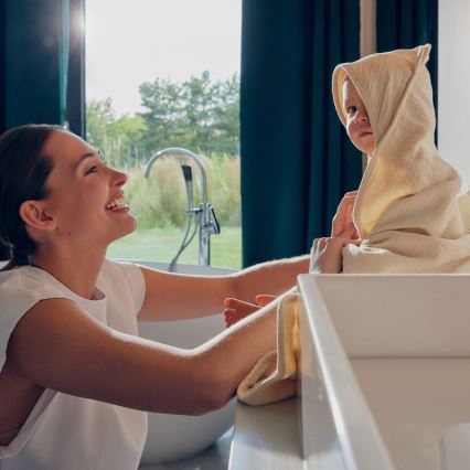 Lionelo - Vaikiška rankšluostis su gobtuvu MUSLIN HOODED TOWEL Beige Cappuccino
