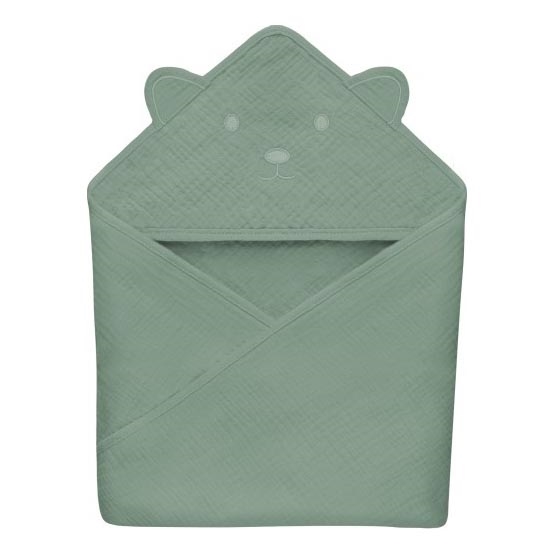 Lionelo - Vaikiška rankšluostis su gobtuvu MUSLIN HOODED TOWEL Žalias miškas