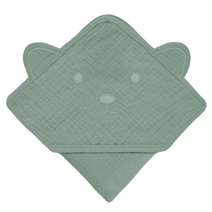 Lionelo - Vaikiška rankšluostis su gobtuvu MUSLIN HOODED TOWEL Žalias miškas