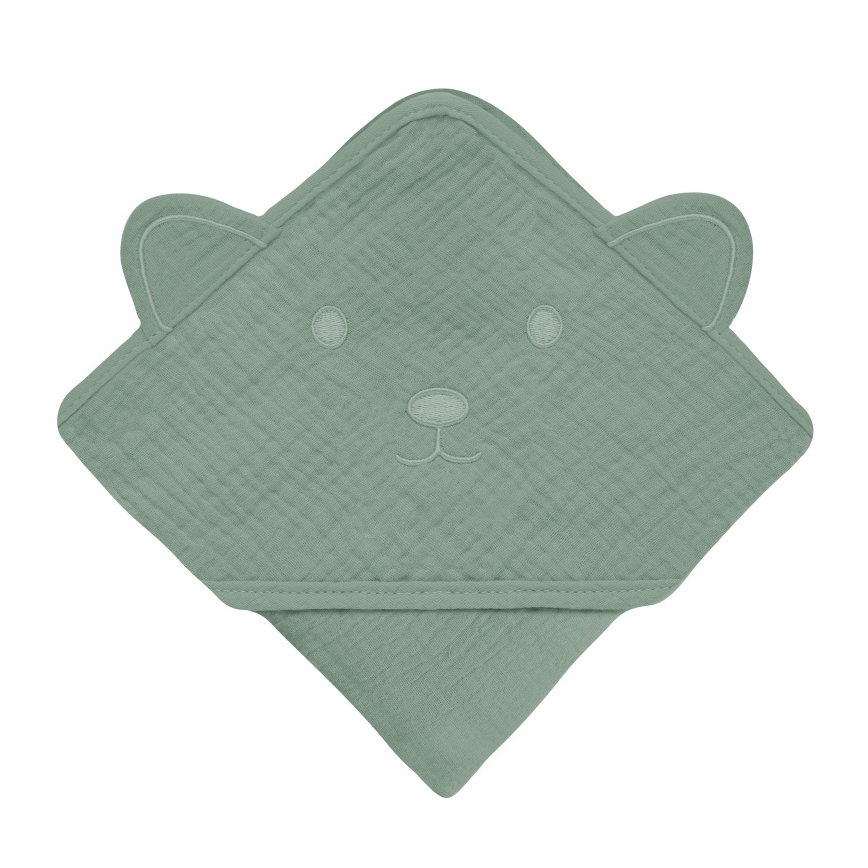 Lionelo - Vaikiška rankšluostis su gobtuvu MUSLIN HOODED TOWEL Žalias miškas