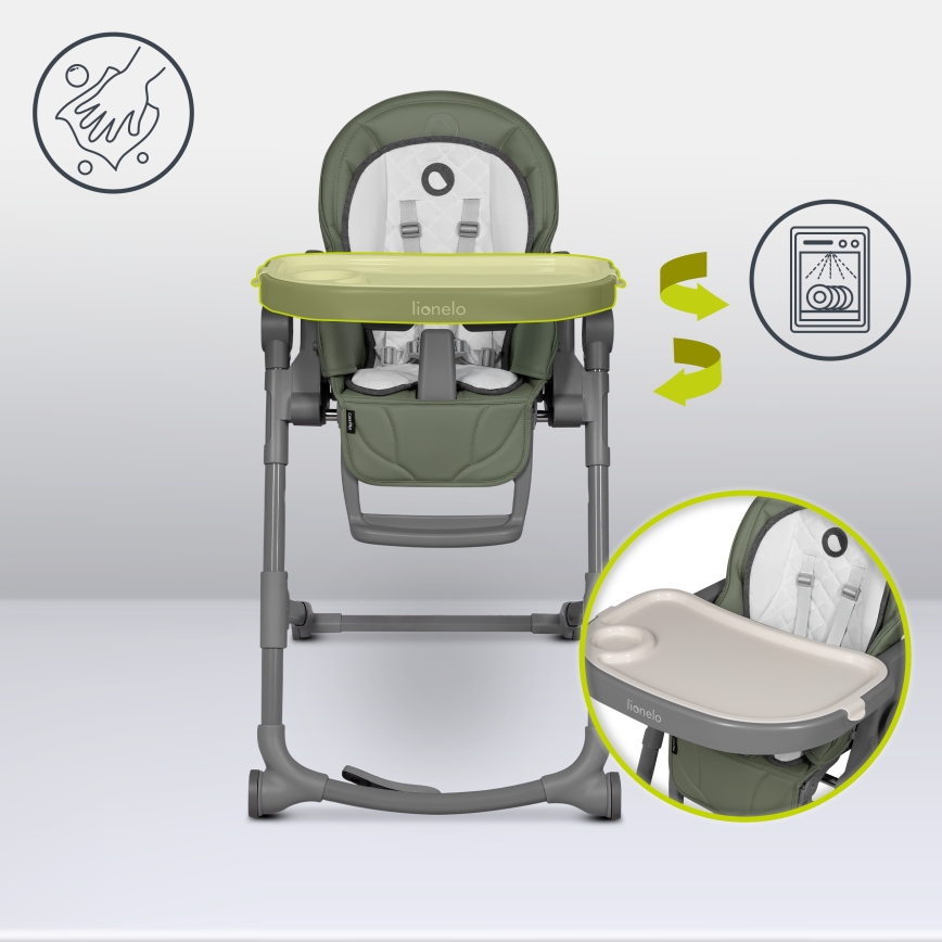 Lionelo - Vaikiška valgomojo kėdutė CORA PLUS Green Olive
