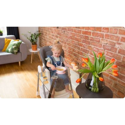 Lionelo - Vaikiška valgomojo kėdutė LINN PLUS balta/pilka