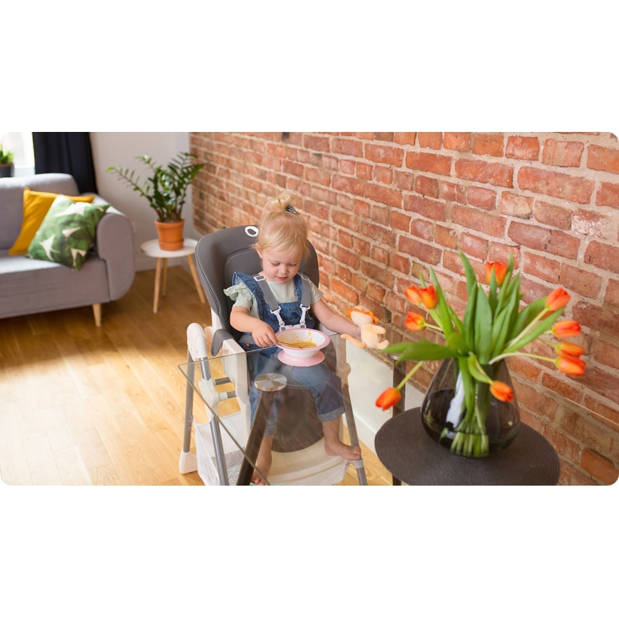 Lionelo - Vaikiška valgomojo kėdutė LINN PLUS balta/pilka