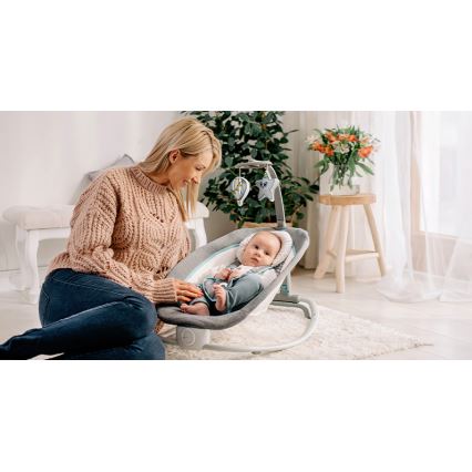 Lionelo - Vaikiška vibruojanti supama kėdutė su melodija PASCAL 2xAA pilka/turkio