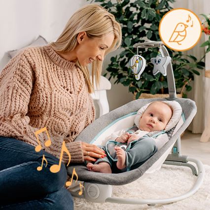 Lionelo - Vaikiška vibruojanti supama kėdutė su melodija PASCAL 2xAA pilka/turkio