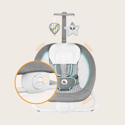 Lionelo - Vaikiška vibruojanti supama kėdutė su melodija PASCAL 2xAA pilka/turkio