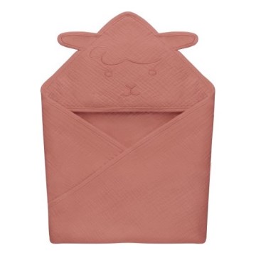 Lionelo - Vaikiškas chalatas su gobtuvu MUSLIN HOODED TOWEL Raudona koralų spalva