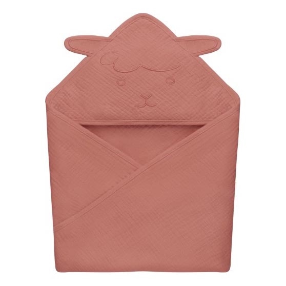 Lionelo - Vaikiškas chalatas su gobtuvu MUSLIN HOODED TOWEL Raudona koralų spalva