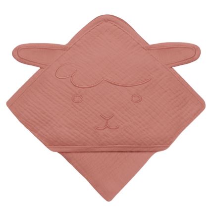 Lionelo - Vaikiškas chalatas su gobtuvu MUSLIN HOODED TOWEL Raudona koralų spalva