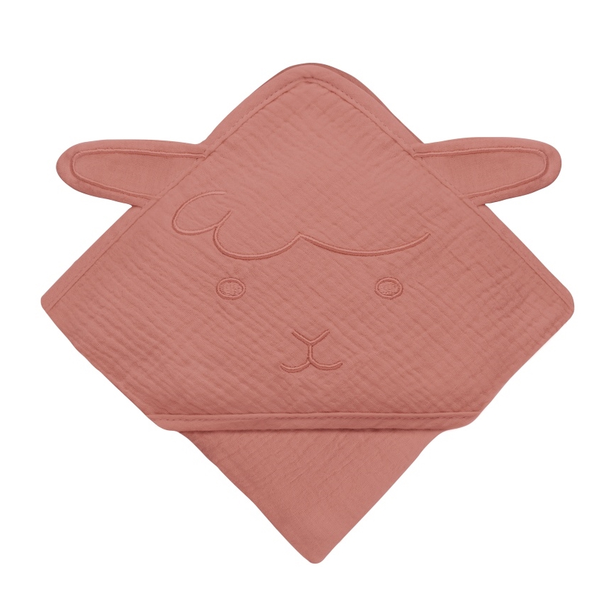 Lionelo - Vaikiškas chalatas su gobtuvu MUSLIN HOODED TOWEL Raudona koralų spalva