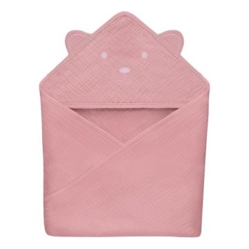 Lionelo - Vaikiškas chalatas su gobtuvu MUSLIN HOODED TOWEL Rožinė kūdikio spalva
