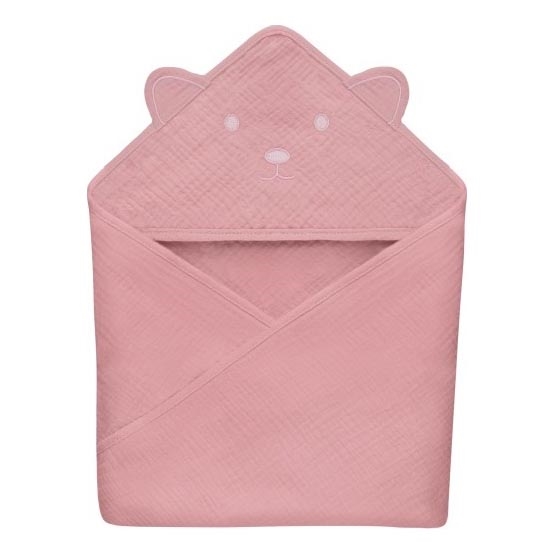 Lionelo - Vaikiškas chalatas su gobtuvu MUSLIN HOODED TOWEL Rožinė kūdikio spalva