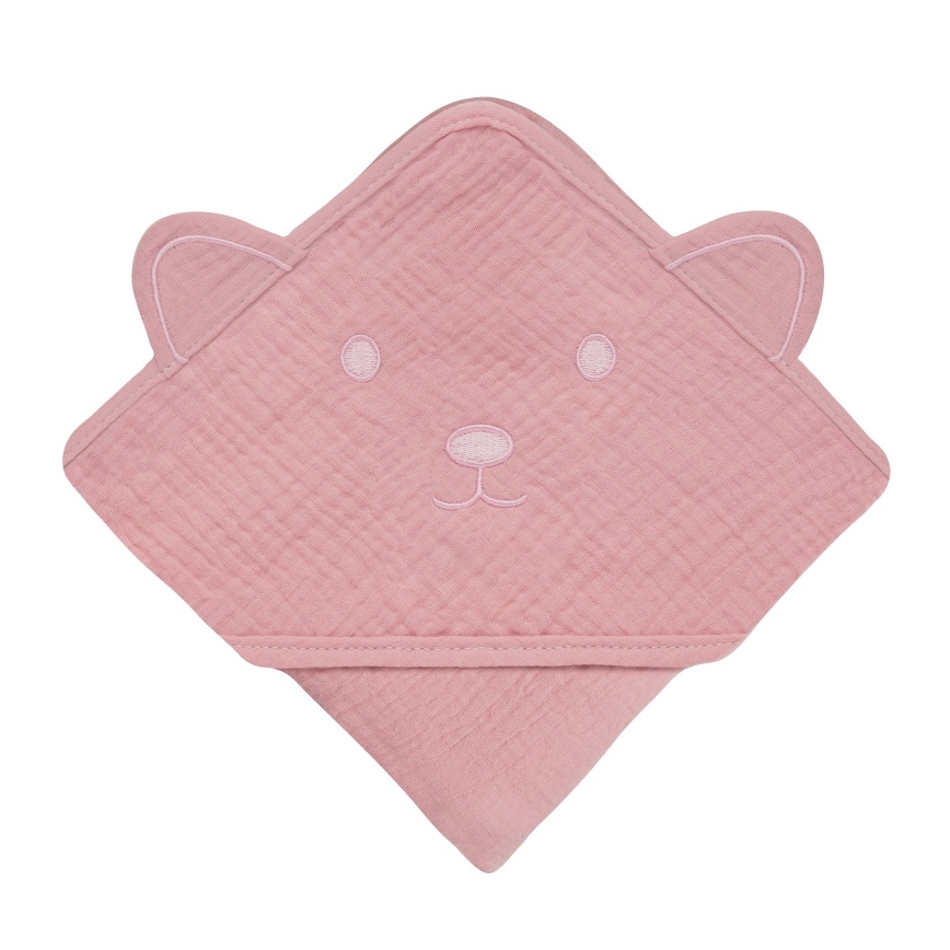 Lionelo - Vaikiškas chalatas su gobtuvu MUSLIN HOODED TOWEL Rožinė kūdikio spalva