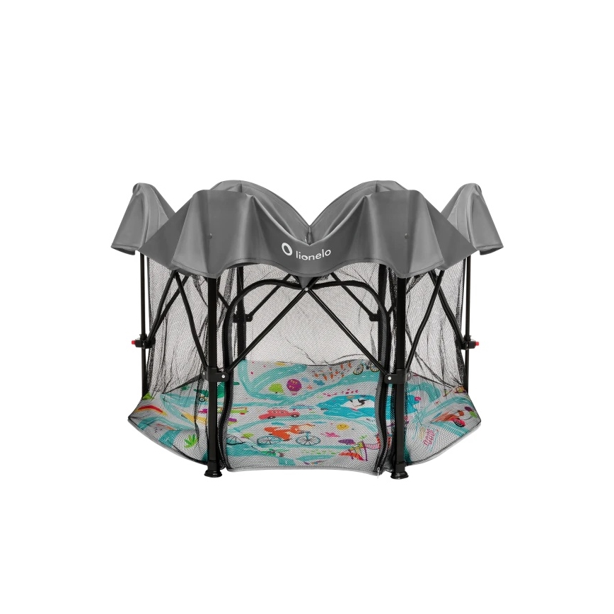 Lionelo - Vaikiškas maniežas ROEL PLUS (pilka, daugiaspalvė)