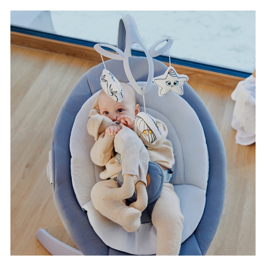 Lionelo - Vaikiškos muzikinės sūpynės MELL Grey Stone 4xAA + nuotolinis valdymas