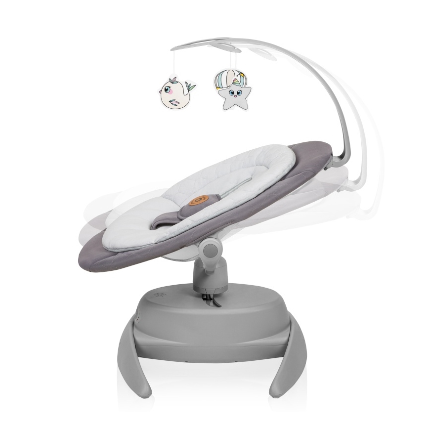 Lionelo - Vaikiškos muzikinės sūpynės MELL Grey Stone 4xAA + nuotolinis valdymas