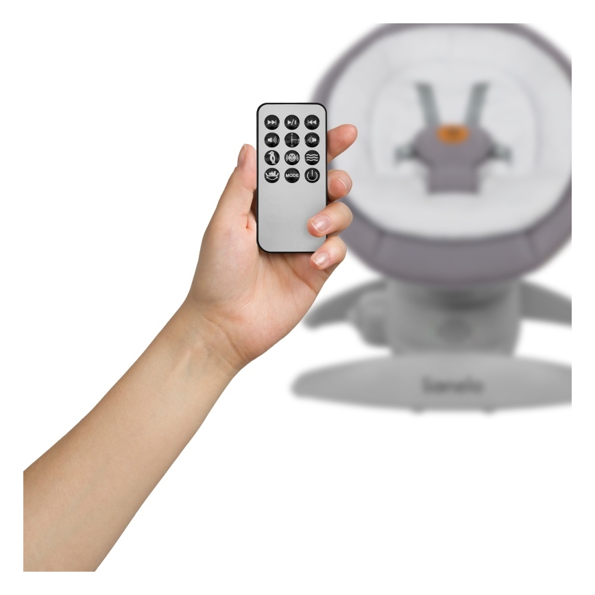 Lionelo - Vaikiškos muzikinės sūpynės MELL Grey Stone 4xAA + nuotolinis valdymas