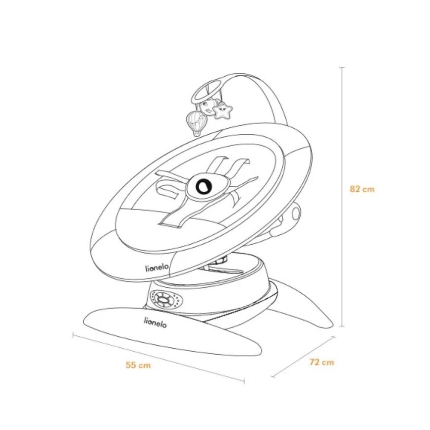 Lionelo - Vaikiškos muzikinės sūpynės MELL Grey Stone 4xAA + nuotolinis valdymas