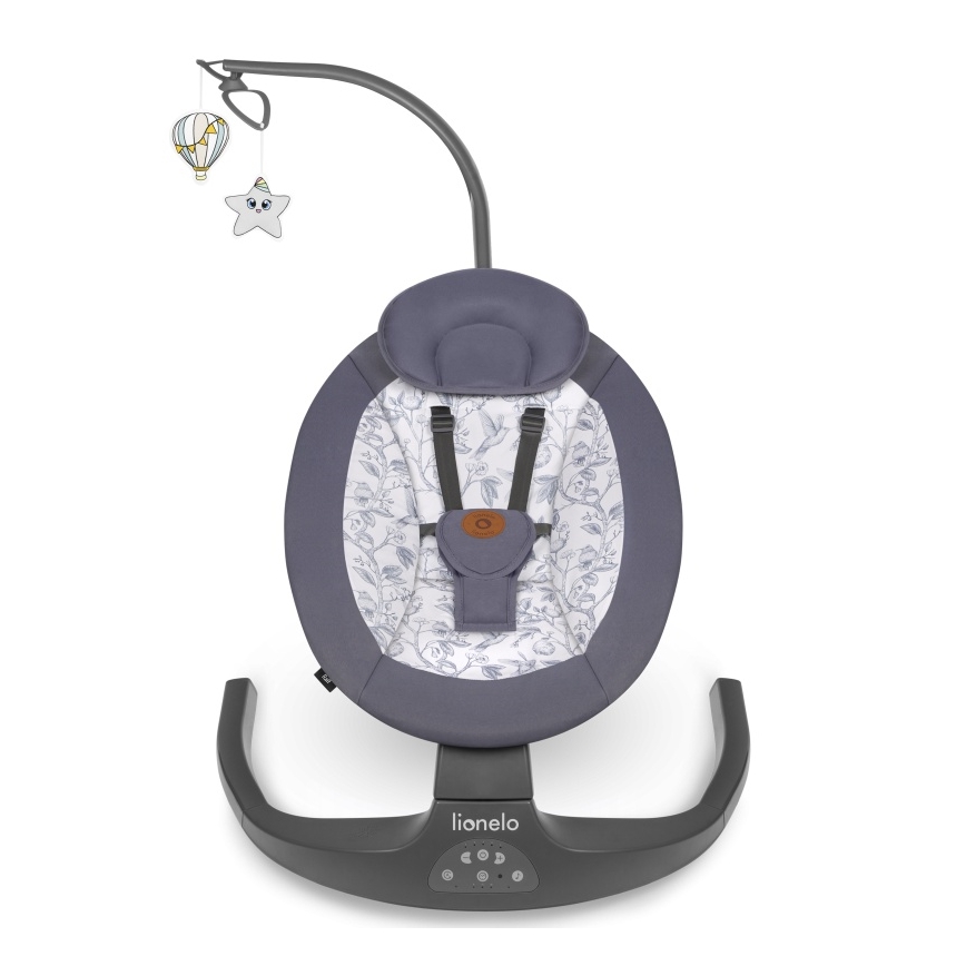 Lionelo - Vaikiškos sūpynės RALF su melodija, 4xAA, pilka/balta + nuotolinis valdymas