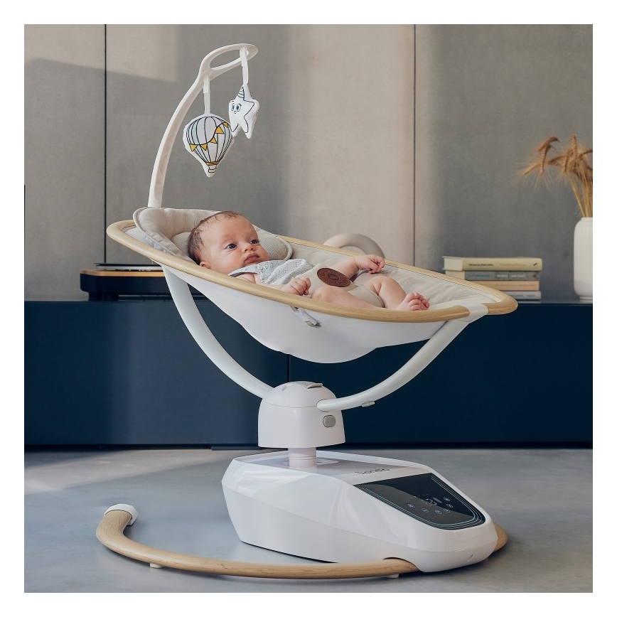 Lionelo - Vaikiškos sūpynės su melodija OLIVIA Beige Natural + nuotolinis valdymas