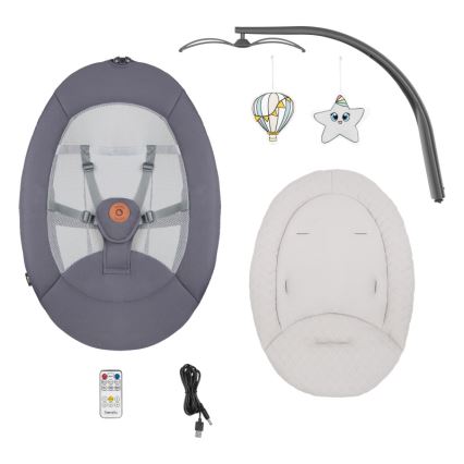 Lionelo - Vaikiškos supynės su melodija RINA 4xAA Betoninė pilka + su nuotoliniu pultu