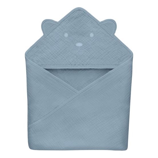 Lionelo - Vaikų chalatas su gobtuvu MUSLIN HOODED TOWEL Pilkas dangus