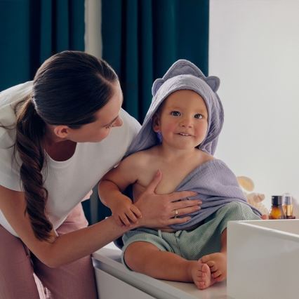 Lionelo - Vaikų chalatas su gobtuvu MUSLIN HOODED TOWEL Pilkas dangus