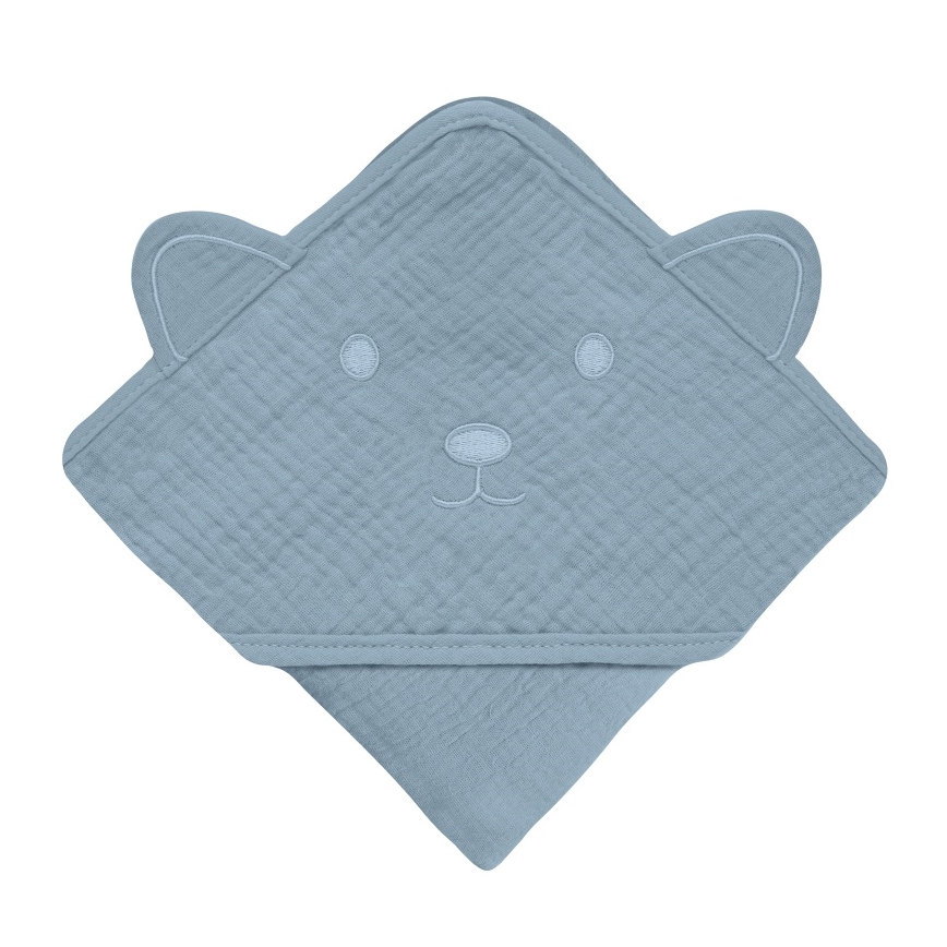 Lionelo - Vaikų chalatas su gobtuvu MUSLIN HOODED TOWEL Pilkas dangus