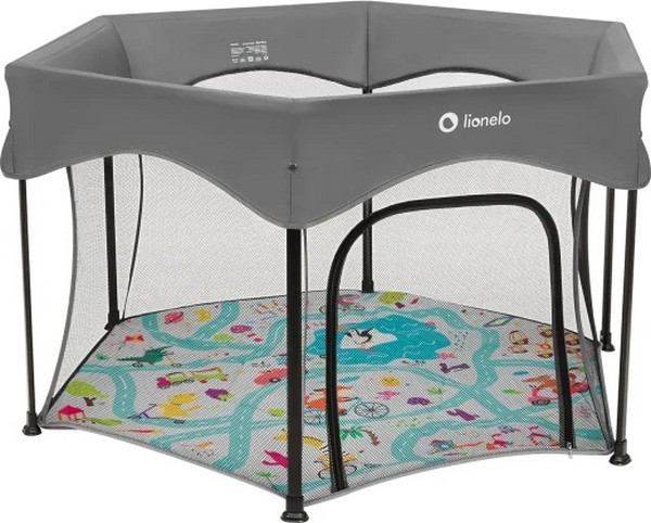 Lionelo - vaikų žaidimų aptvaras ROEL PLUS, pilka / įvairiaspalvė