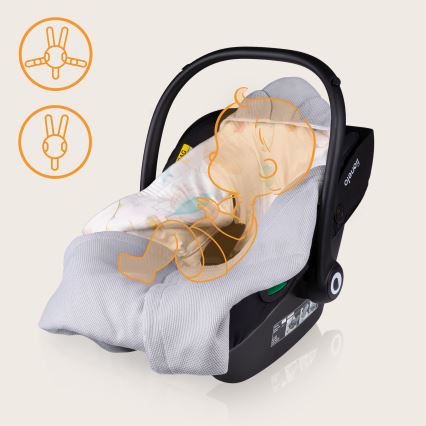 Lionelo - Vyniojimo antklodė automobilinei kėdutei TRAVEL SWADDLE 90x90 cm Pilkas balionas