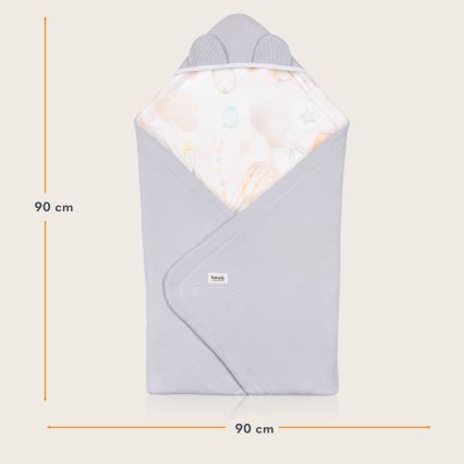 Lionelo - Vyniojimo antklodė automobilinei kėdutei TRAVEL SWADDLE 90x90 cm Pilkas balionas