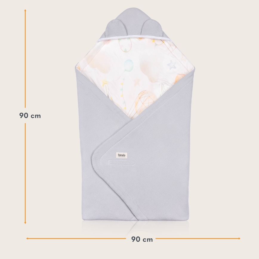 Lionelo - Vyniojimo antklodė automobilinei kėdutei TRAVEL SWADDLE 90x90 cm Pilkas balionas