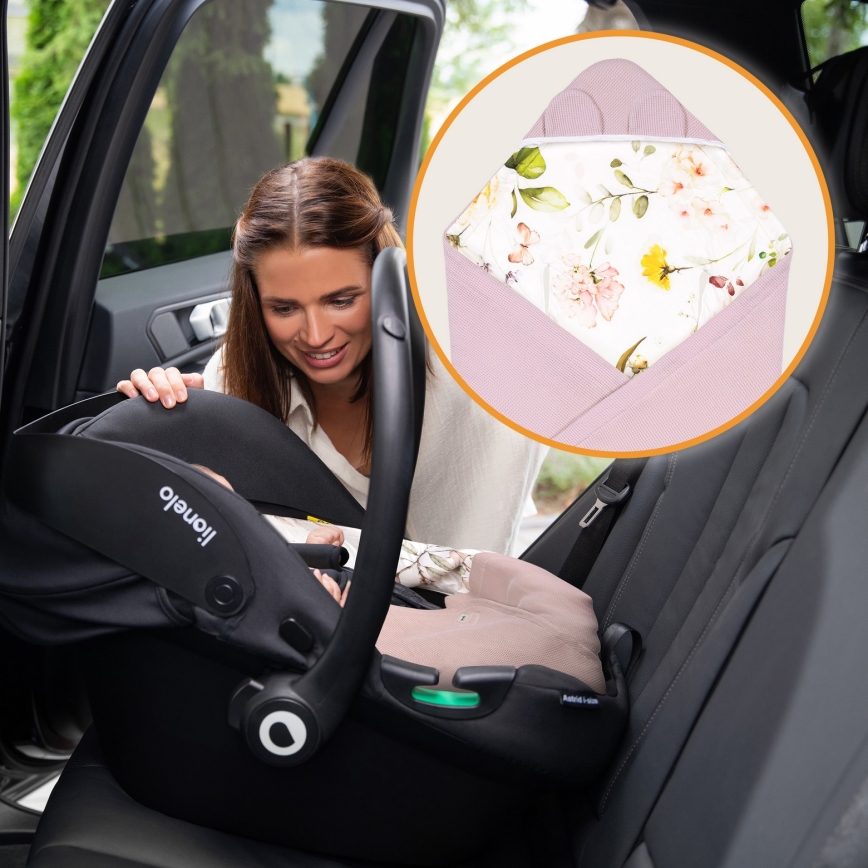 Lionelo - Vyniojimo apklotas automobilinei kėdutei TRAVEL SWADDLE 90x90 cm Pink Flower