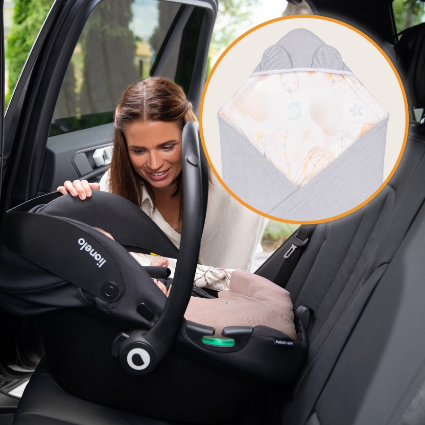Lionelo - vystyklas automobilinei kėdutei TRAVEL SWADDLE 90x90 cm Pilkas Baloon