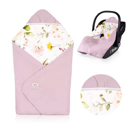 Lionelo - Vystymo antklodė automobilinei kėdutei TRAVEL SWADDLE 90x90 cm Rožinė gėlė