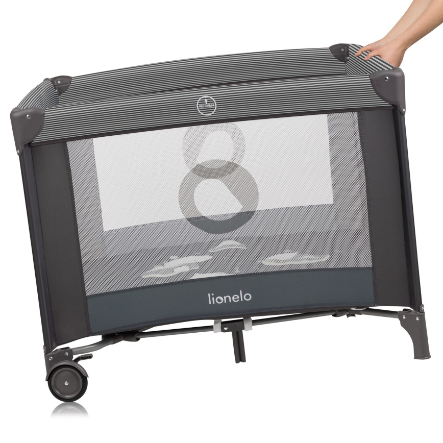 Lionelo - žaidimų aptvaras BONNIE, pilkas, skandinaviško stiliaus