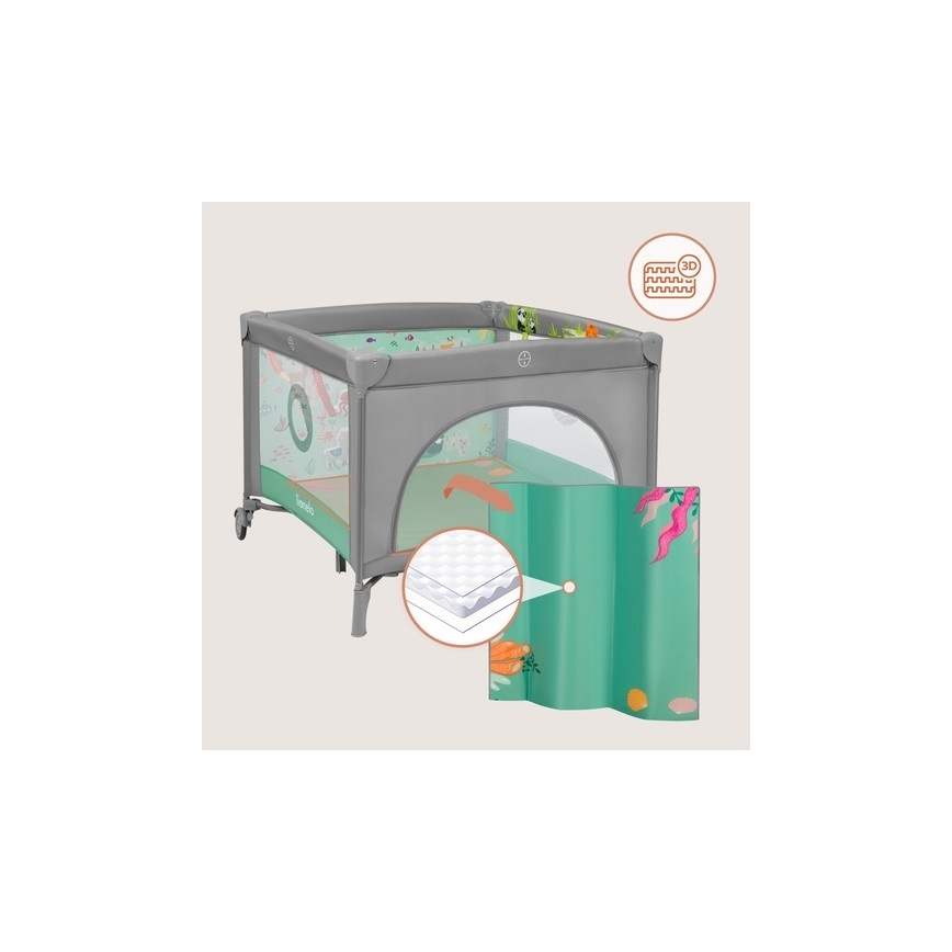 Lionelo - Žaidimų aptvaras MILLE PLUS Pilka Žalia