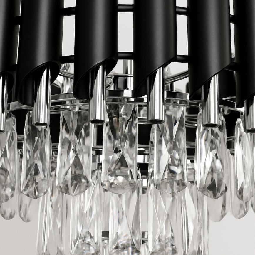 Liustra ant grandinės CRISTAL 5xE14/10W/230V juoda/matinis chromas
