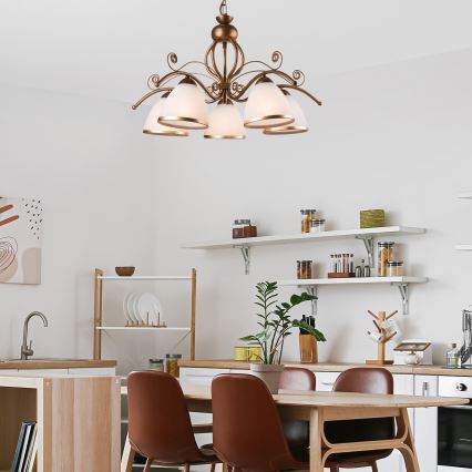 Liustra ant grandinės RETRO II 5xE27/60W/230V bronzinė patina