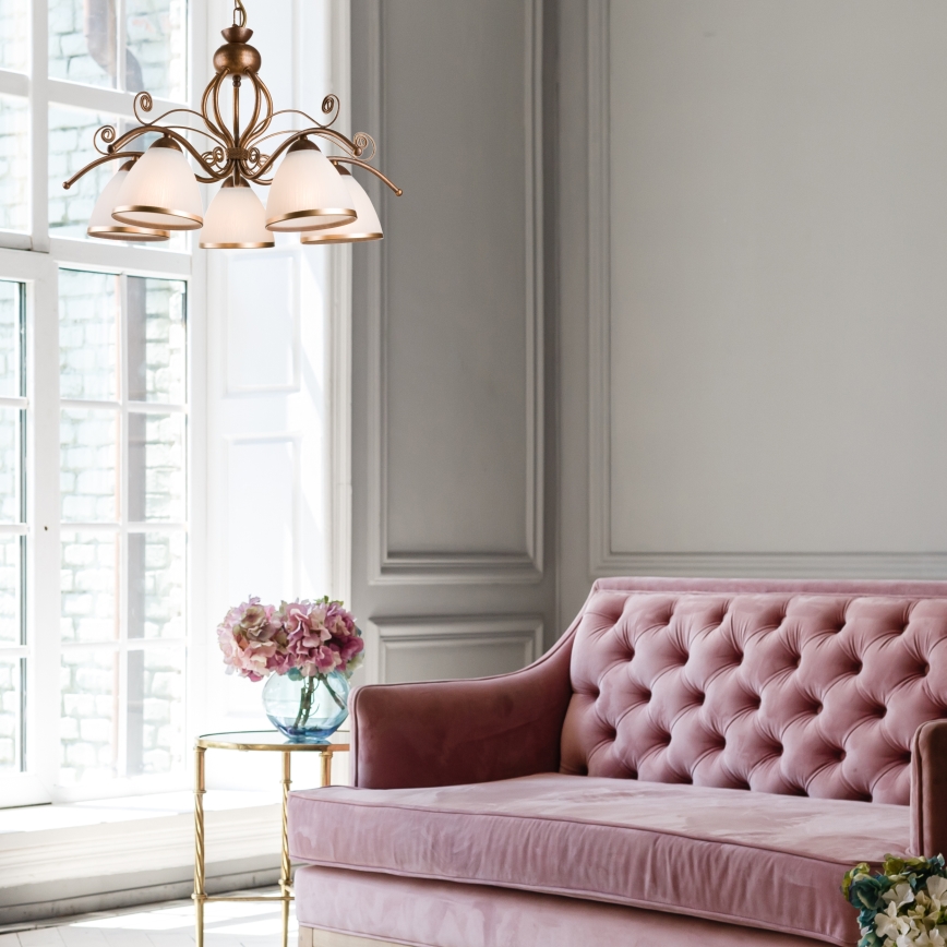 Liustra ant grandinės RETRO II 5xE27/60W/230V bronzinė patina