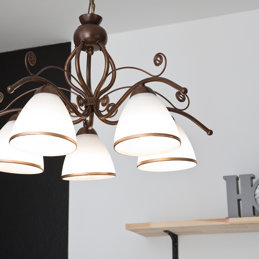 Liustra ant grandinės RETRO II 5xE27/60W/230V bronzinė patina