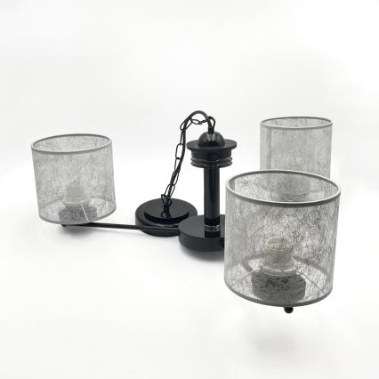 Liustra ant grandinės ROSA 3xE27/60W/230V juoda/pilka