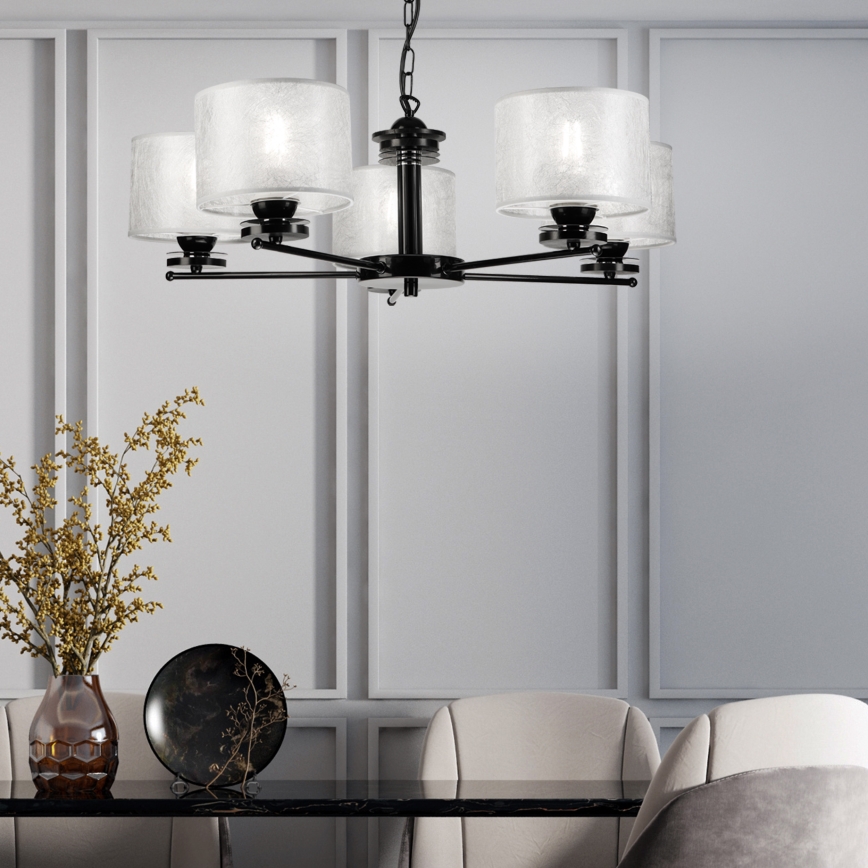 Liustra ant grandinės ROSA 5xE27/60W/230V juoda/pilka