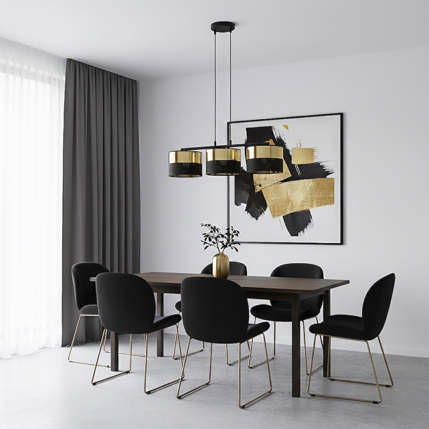 Liustra ant laido LUX 3xE27/15W/230V juoda/auksinė