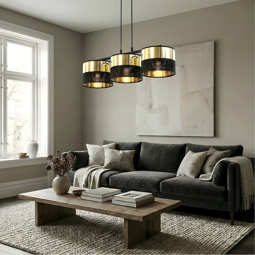Liustra ant laido LUX 3xE27/15W/230V juoda/auksinė