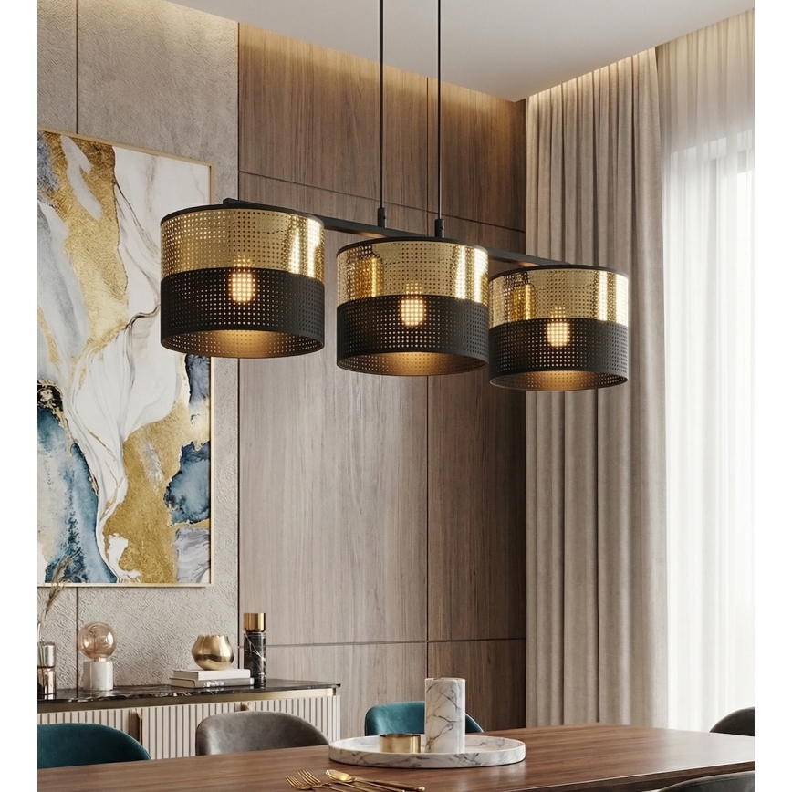 Liustra ant laido LUX 3xE27/15W/230V juoda/auksinė