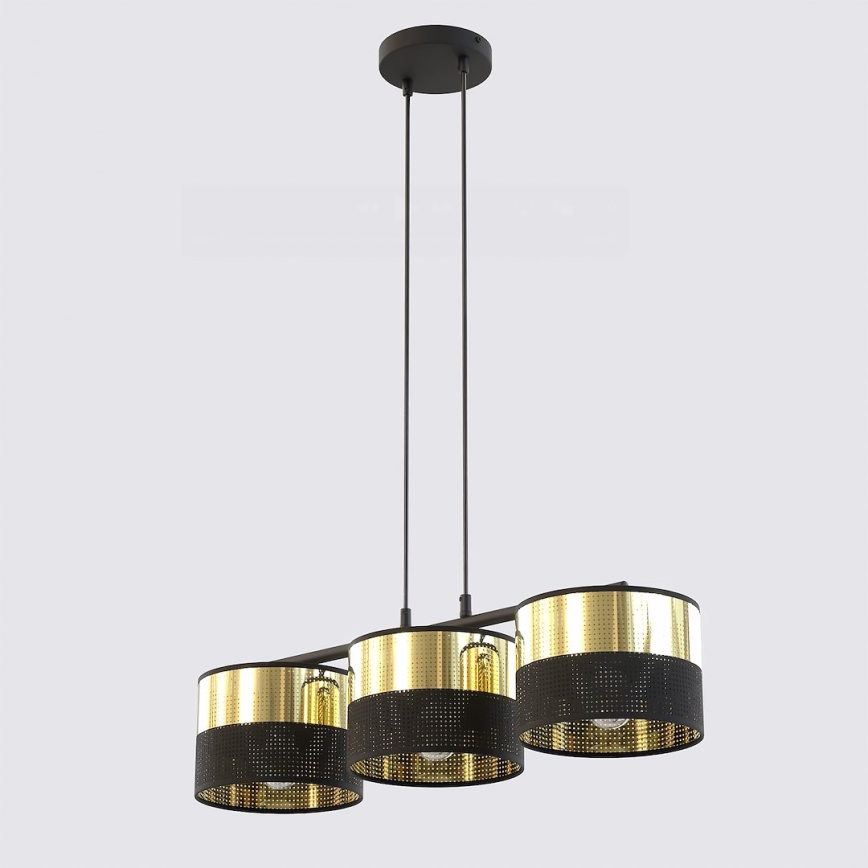 Liustra ant laido LUX 3xE27/15W/230V juoda/auksinė